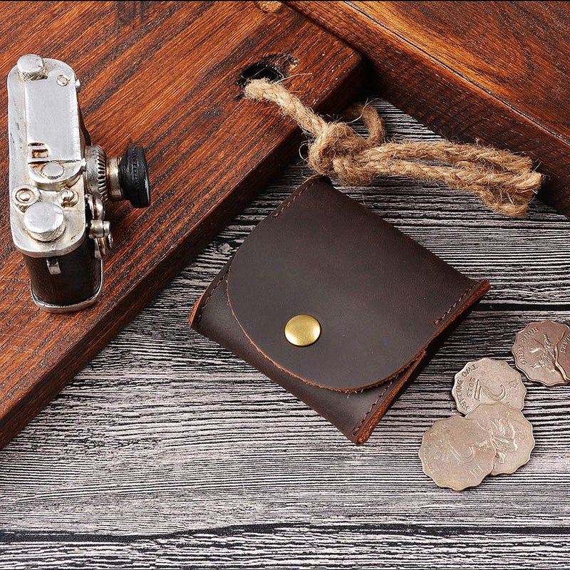 Juland Rustic Leather Moon Pocket Coin Case Genuine Leather Squeeze Coin Purse Pouch Change Holder Tray Purse Wallet for Men & Women - Dark Brown - Image 4